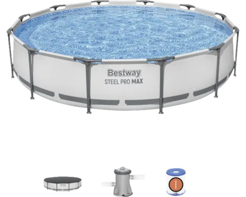 Set piscină cu cadru Bestway Steel Pro Max cu pompă de filtrare și prelată pentru piscină