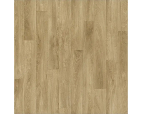 Pardoseală laminată cu aspect de stejar, cu nervuri și noduri naturale, design tip parchet.