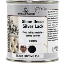 Borma Wachs Shine Decor Silver Lack, foiță lichidă metalică pentru interior, lucios, nuanță Silver Chrome 15/F, cutie metalică.