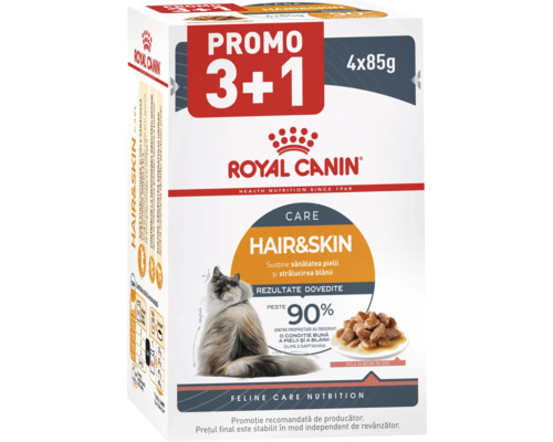 Hrană pentru pisici Royal Canin Hair and Skin, pachet de 4 ori 85 grame