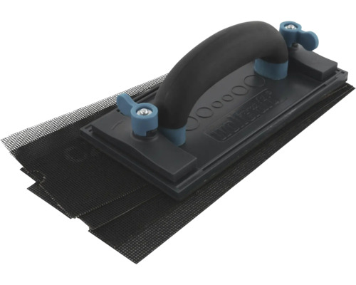 Șlefuitor manual wolfcraft cu mâner ergonomic și plase de șlefuit pentru gips-carton și renovare