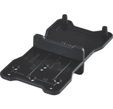 Șablon de găurire și marcare din plastic negru pentru asamblarea mobilierului cu marcaje în milimetri.