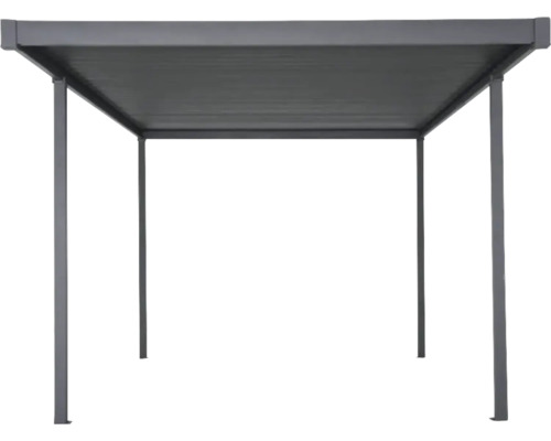 Foișor metalic cu acoperiș dreptunghiular și patru stâlpi de susținere.