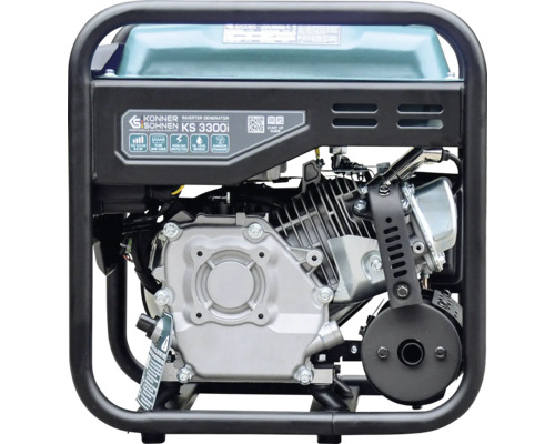 Generator de curent tip inverter Könner und Söhnen KS 3300i cu motor pe benzină și cadru metalic negru.