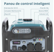 Panou de control inteligent generator Könner & Söhnen cu priză 12 Volți, mod economic, afișaj LED, prize 16 Amperi și buton resetare.