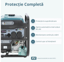 Könner und Söhnen Logo. Generator invertor cu protecție la supraîncărcare, oprire la nivel scăzut de ulei și standard Euro 5.