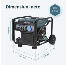 Generator Könner und Söhnen: lungime 615 milimetri, lățime 465 milimetri, înălțime 492 milimetri, greutate 42 kilograme.