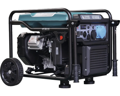 Generator de curent tip invertor Konner și Söhnen KS 6500iE cu roți și cadru metalic.