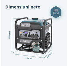 Generator invertor Könner & Söhnen Dual Fuel KS 4500iG: 455 milimetri lățime, 480 milimetri înălțime, 440 milimetri adâncime, 33,5 kilograme.
