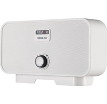 Încălzitor de apă instantaneu ATMOR Inline 800 cu un buton rotativ pentru treptele de putere joasă, medie și ridicată.