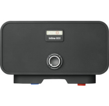 Încălzitor instantaneu de apă electric Atmor Inline 800 negru cu un buton rotativ pentru reglarea temperaturii de la scăzut la ridicat.