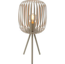 Lampă de masă cu abajur din lamele metalice și picior tip trepied