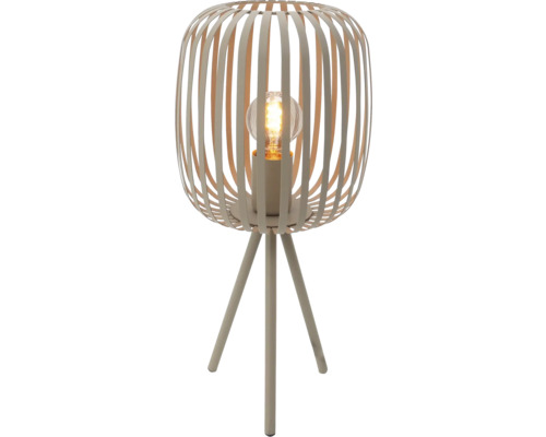 Lampă de masă cu abajur din lamele metalice și picior tip trepied