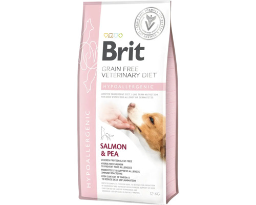 Brit Grain Free Veterinary Diet hrană pentru câini, hipoalergenică, cu somon și mazăre, 12 kilograme