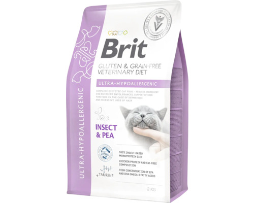 Brit Veterinary Diet hrană pentru pisici în caz de intoleranță, insecte și mazăre