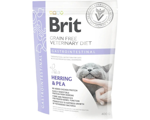 Hrană uscată pentru pisici Brit Grain Free Veterinary Diet pentru afecțiuni gastrointestinale, ambalaj de 400 grame