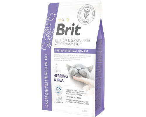 Hrană pentru pisici Brit Veterinary Diet pentru tractul gastrointestinal și conținut scăzut de grăsimi în ambalaj de 5 kilograme
