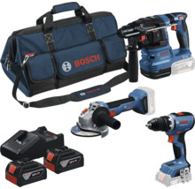 Set scule electrice Bosch cu geantă pentru scule, ciocan rotopercutor cu acumulator, polizor unghiular cu acumulator, șurubelniță cu acumulator, încărcător și acumulatori