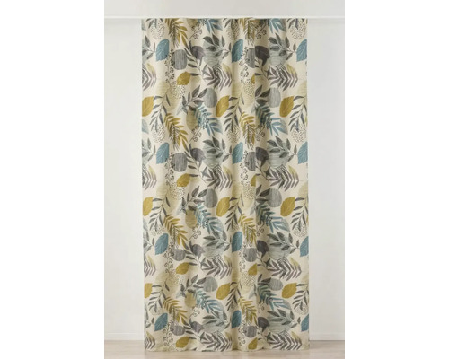 Draperie Savana verde-albastru 300 cm lățime (la metru) Cortină cu model de frunze