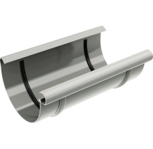 Conector de jgheab semirotund din metal gri cu garnituri de cauciuc integrate pentru drenajul acoperișului.