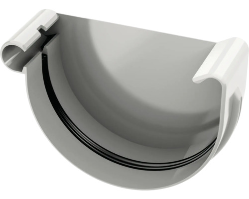 Capac de capăt pentru jgheab semirotund din plastic cu garnitură de cauciuc integrată.