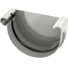 Capac jgheab din plastic gri cu garnitură de cauciuc pentru jgheaburi semirotunde.