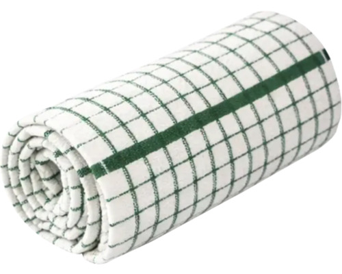 Prosop de bucătărie rulat cu model în carouri verzi.