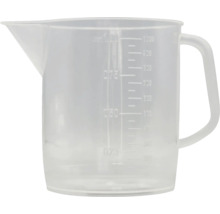 Cană gradată din plastic cu mâner și scală până la 1000 mililitri.