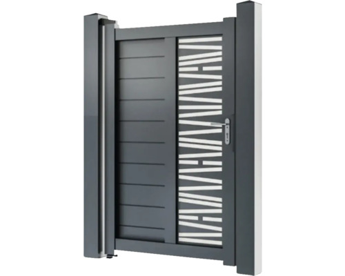 Poartă de grădină din aluminiu cu elemente orizontale și decorative