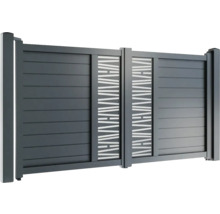 Poartă de grădină din aluminiu cu lamele orizontale și elemente decorative