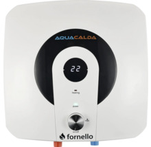 Boiler electric Fornello Aquacalda cu afișaj digital al temperaturii, buton rotativ și indicatoare pentru funcționare și încălzire.
