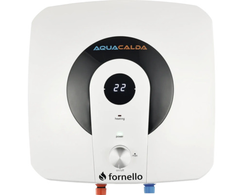 Boiler electric Fornello AQUACALDA cu afișaj digital și buton de reglare.
