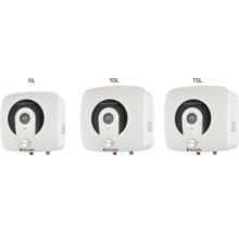 Trei boilere electrice AquaCalda Fornello de 6 litri, 10 litri și 15 litri cu afișaj digital și buton rotativ.