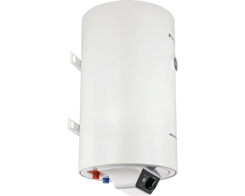 Boiler electric vertical alb cu afișaj digital și buton rotativ.