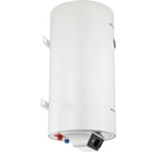 Boiler electric vertical alb cu afișaj digital, buton rotativ și suporturi de fixare pe perete.