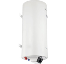 Boiler electric vertical cu afișaj digital al temperaturii, buton de reglare și suport de perete.