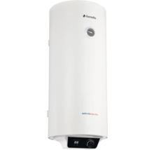 Boiler electric vertical alb Fornello Aquacalda cu afișaj digital al temperaturii și termometru.
