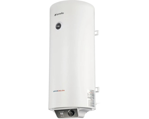 Boiler electric vertical Fornello AQUACALDA cu afișaj digital al temperaturii și buton de reglare.