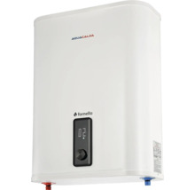Boiler electric Fornello Aquacalda, design plat, alb, cu afișaj digital și buton rotativ.