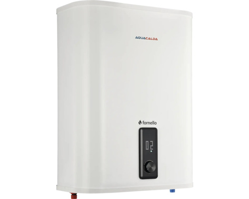 Boiler electric alb Aquacalda Fornello cu afișaj digital și buton rotativ.