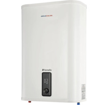 Boiler electric Aquacalda Fornello alb, design plat cu afișaj digital și buton rotativ pentru montare pe perete cu economie de spațiu.