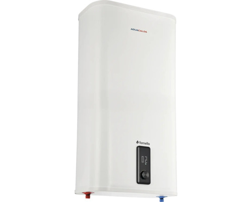 Boiler electric alb Aquacalda Fornello, vertical, cu afișaj digital și buton de reglare.