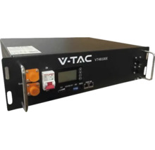 Acumulator de stocare V-TAC VT48100E pentru montare în rack cu afișaj și mânere metalice.