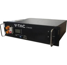 Baterie litiu fer fosfat V-TAC VT48100E pentru sisteme solare, montare în rack cu ecran și mânere.