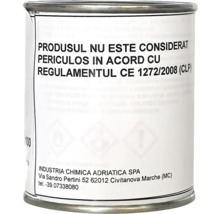 Etichetă de produs Industria Chimica Adriatica cu text în română despre clasificarea ca nepericulos conform regulamentului european 1272/2008.