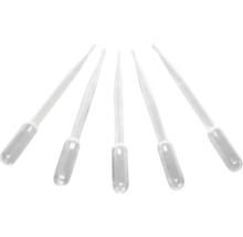 Cinci pipete de transfer din plastic pentru dozarea precisă a lichidelor.