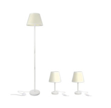 Lampă de podea și două lămpi de masă cu abajur