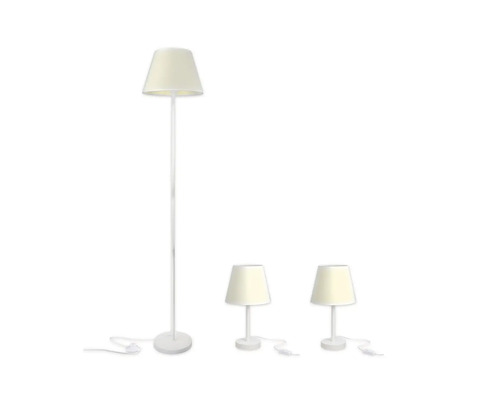 Lampă de podea și două lămpi de masă cu abajur