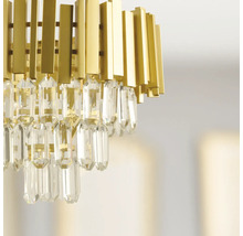 Lumină de plafon aurie cu pandantive din sticlă transparentă