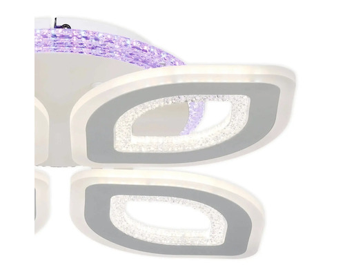 Lumină de plafon modernă cu design de frunze și accente de cristal.